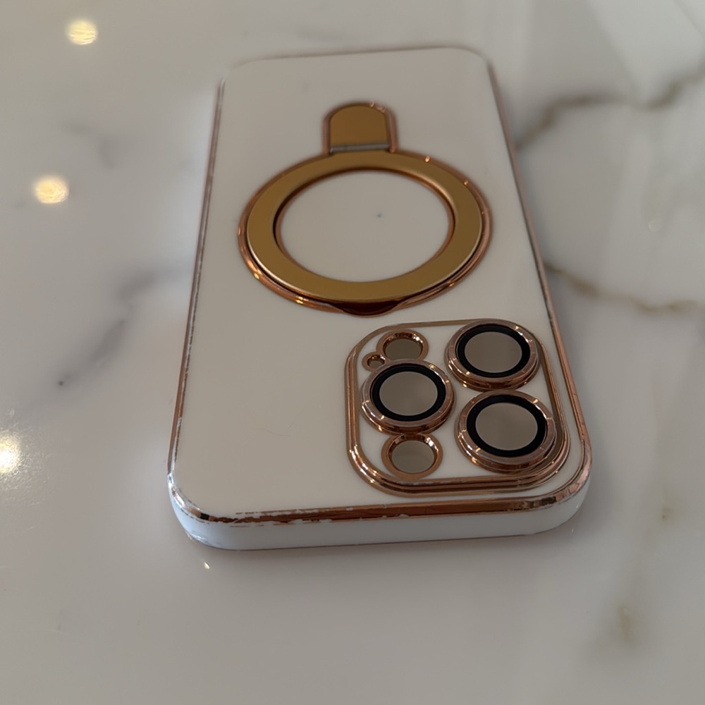 Gold and White iPhone 14 Pro Max Phone Case with Ring Holder MagSafe - Picture 10 of 10